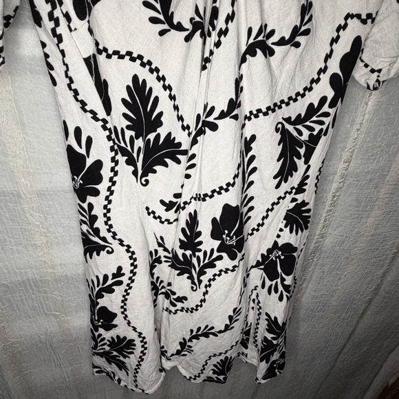 White Closet Elements Mini Dress Women L White Black Linen Blend Puff Sleeve - Picture 7 of 8